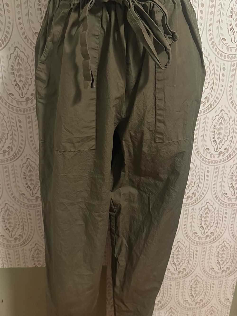 Olive Green Drawstring Womens Paperback Pants by Stateside